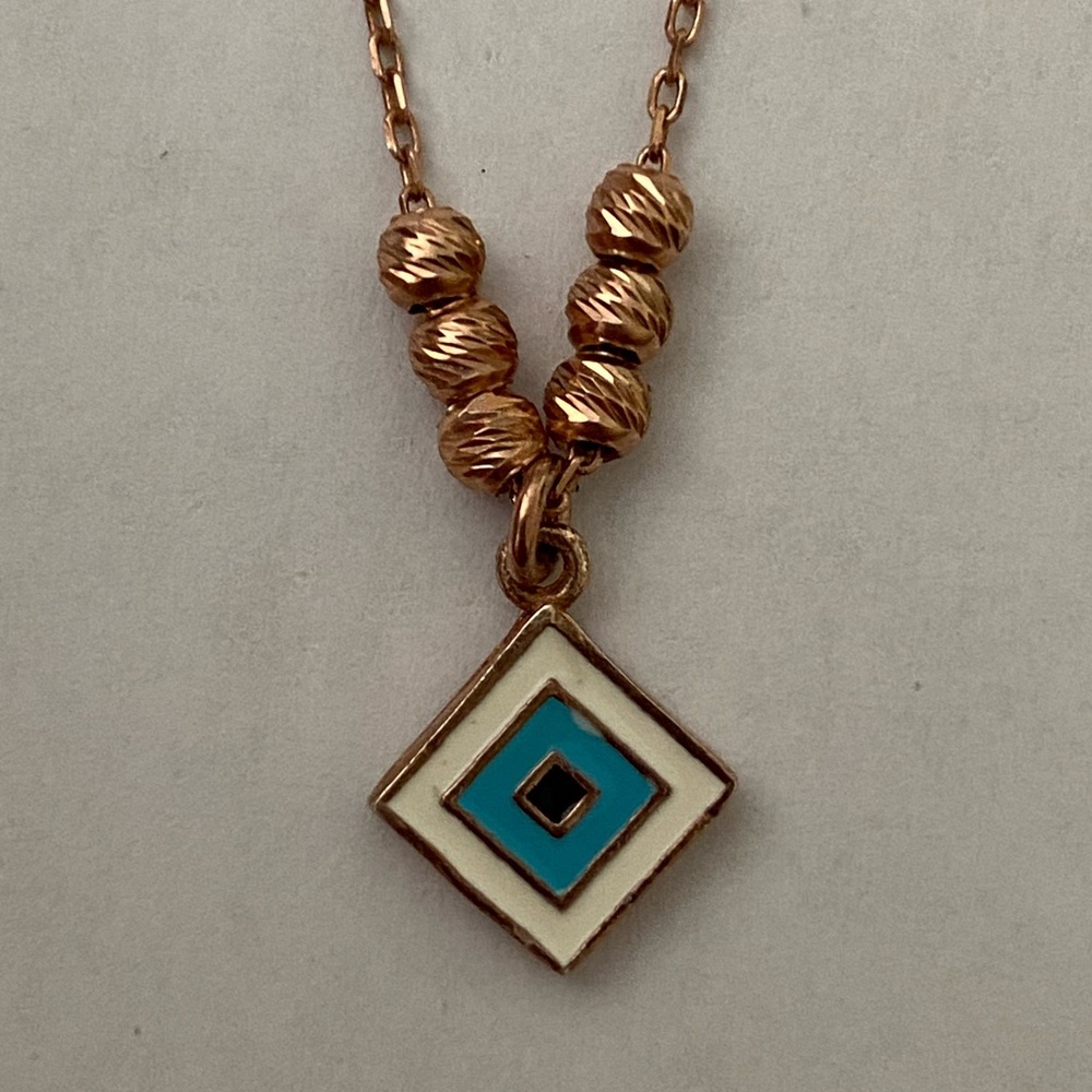 Reversible 925 silver necklace handmade enamel  evil eye 14K Rose gold plated